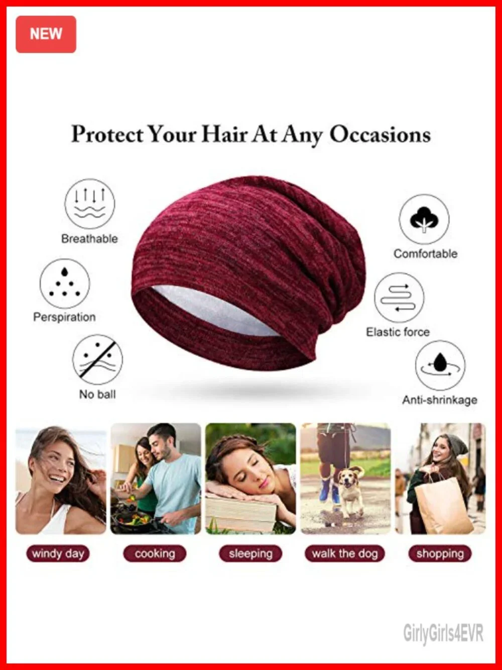 Satin Lined Slouchy Beanie Cap - Sleep Hair Cap for Women Men